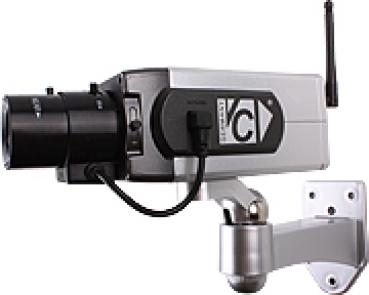Kamera-Dummy in WLAN-Optik inkl. Halter und Objektiv  .
