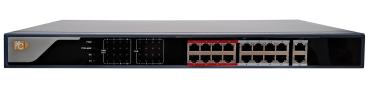 16-Kanal 10/100 Mbit managed Switch 2xGigabit, PoE+ max.4A, 250 Watt, 19"