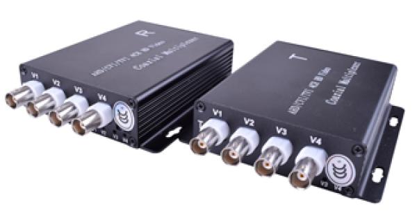Übertragerset für 4x AHD/TVI/CVI/FBAS max. 1080P, über 1 Koax max. 60 Meter (RG59) inkl. 2x Netzteil