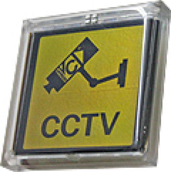 Warnschild für Videoüberwachung, 50x50mm, mit blinkender LCD-Beleuchtung über Solar